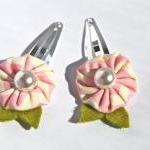 Two Pink Fabric Flower Snap..
