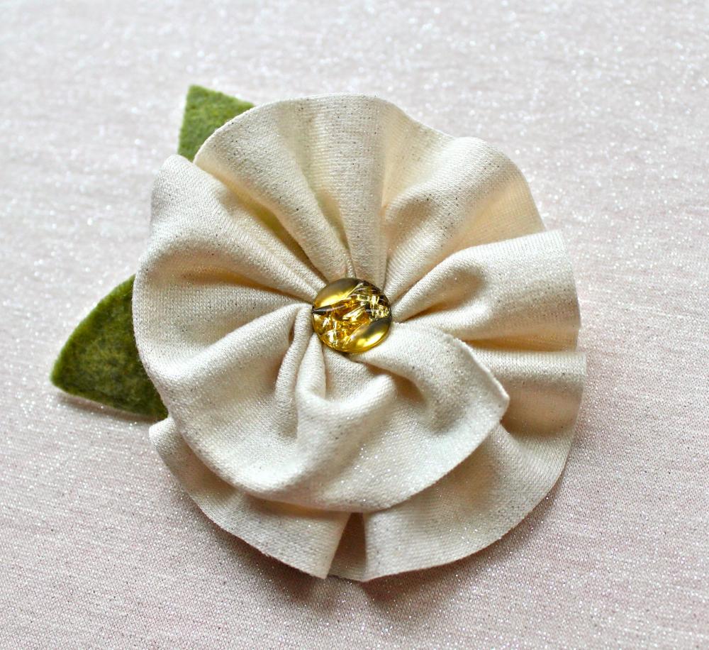 Ivory Jersey Flower Brooch and Hair Clip